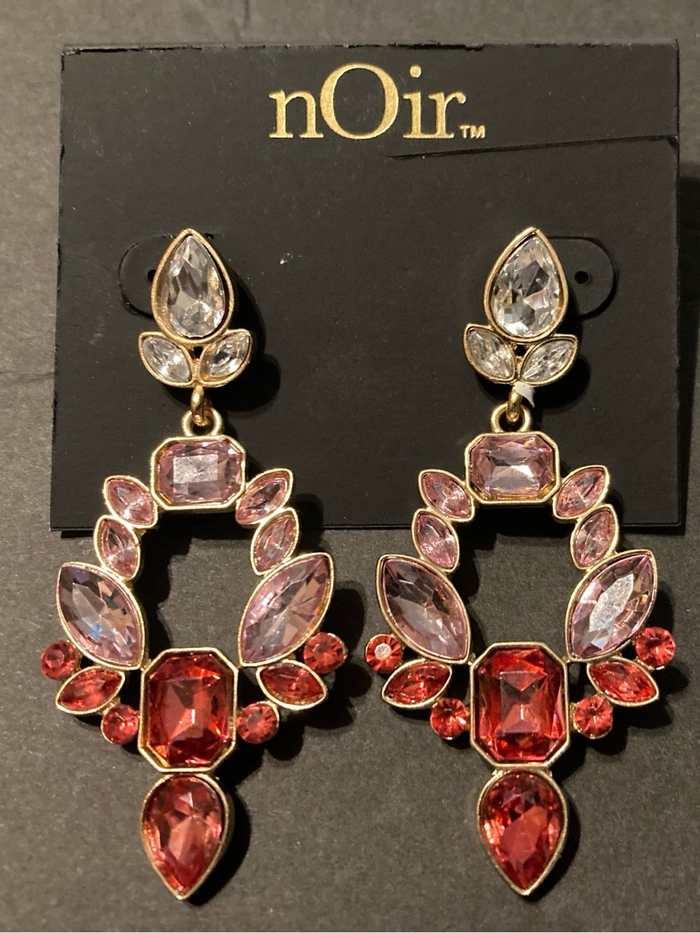 nOir Jewelry Pink, Red & Clear Crystal Statement Drop Earrings